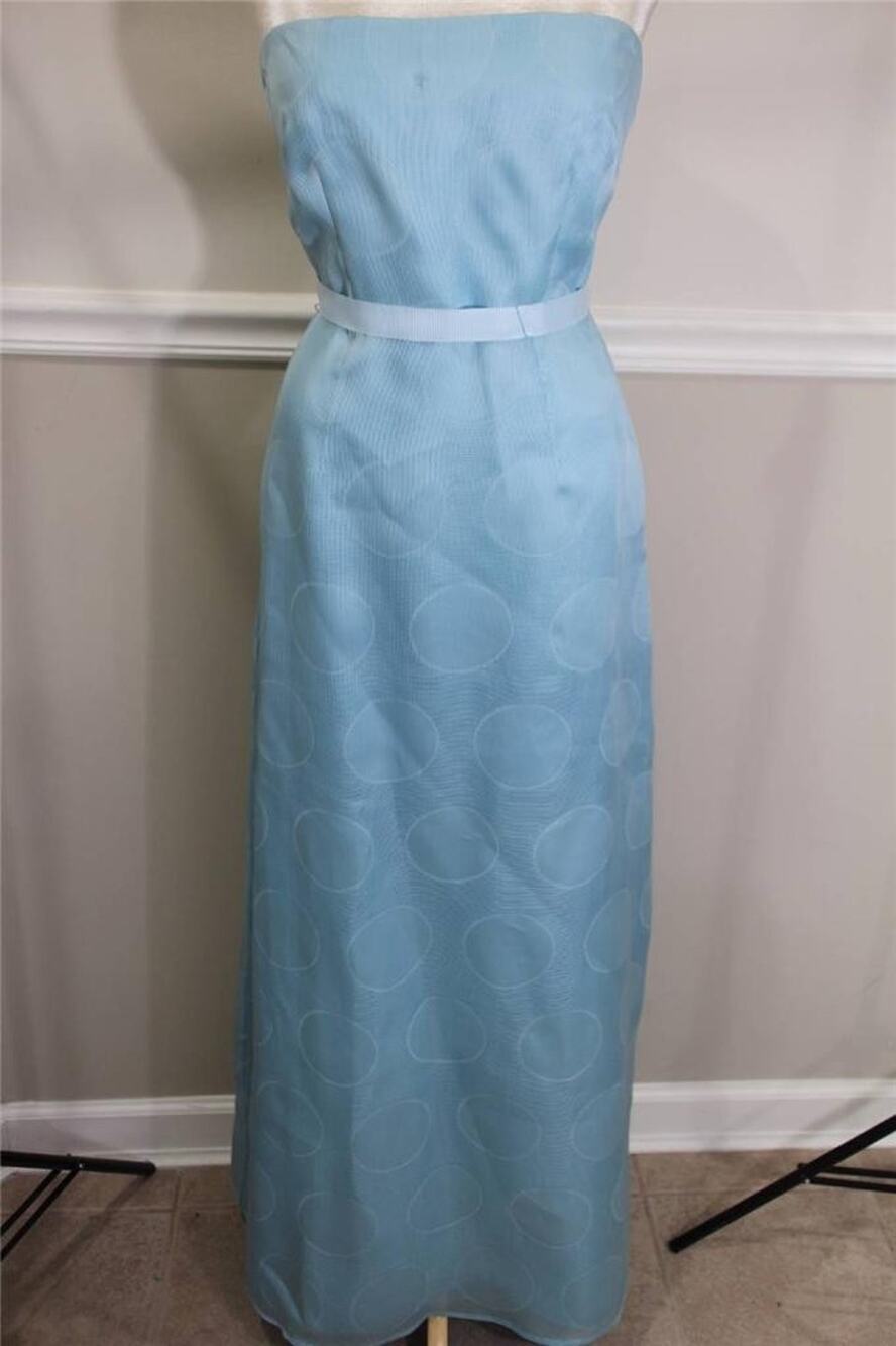 KAY UNGER Light Blue Silk Polka Dot Strapless Long Evening Dress size 4 (1000